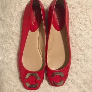 Calvin Klein Red Flats with Gold Buckle